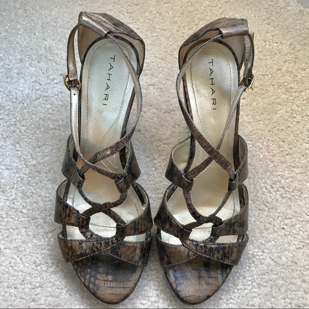Tahari leather faux snakeskin heels